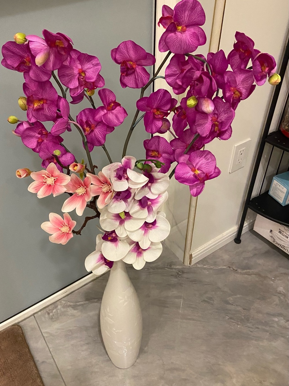 All Faux Orchid and Magnolia Arrangement in Purple, Pink and White - no vase